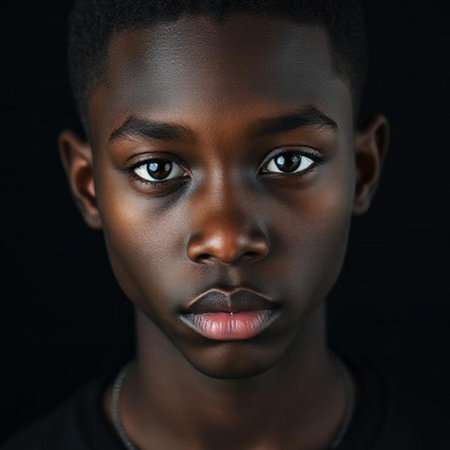 Portrait of a young African American man on black backgroundの素材