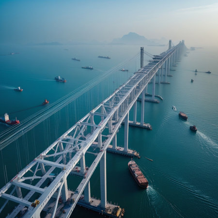Aerial view of the Penang Bridge, Penang, Malaysiaの素材