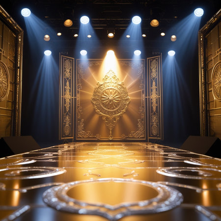 3d render of a stage with lighting and spotlights in a theaterの素材