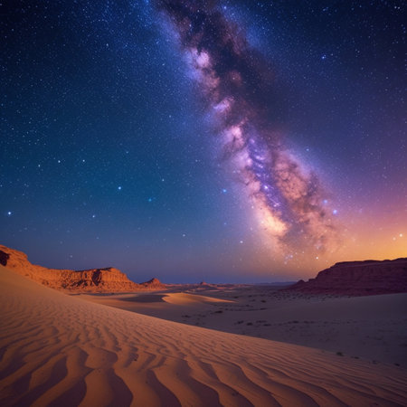 Milky Way over the Sahara desert at night, Morocco, Africaの素材