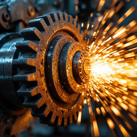 Industrial background with cogwheels and sparks. Industrial background.の素材