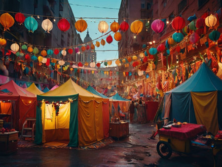 View of unknowns Nepali people walking and shopping at Thamel street in Kathmandu in the eveningの素材