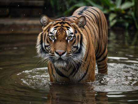 Sumatran Tiger in the water. (Panthera tigris altaica)の素材