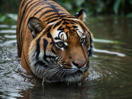 Sumatran Tiger in natural habitat. (Panthera tigris altaica)の素材
