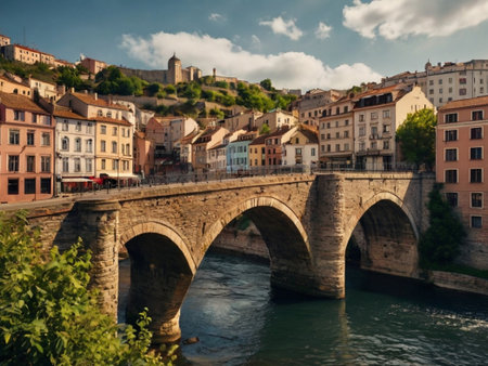 Old bridge over the river Aare in the city of Bern, Switzerlandの素材