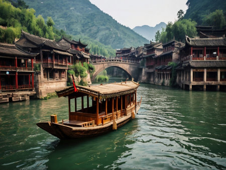 Ancient town of Fenghuang, Hunan Province, Chinaの素材