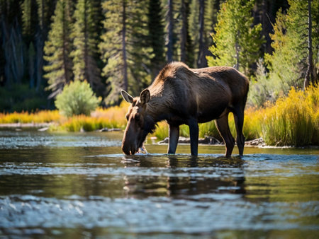 Bull Moose in Yellowstone National Park in Wyoming in the United States of Americaの素材