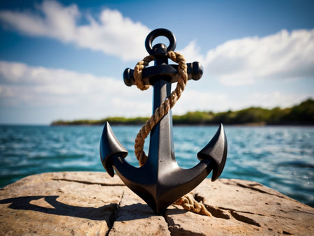 Anchor on the pier in the sea. Selective focus.の素材