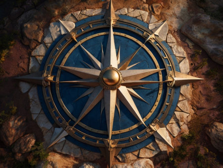 Compass in the park. Wind rose on the stone background.の素材