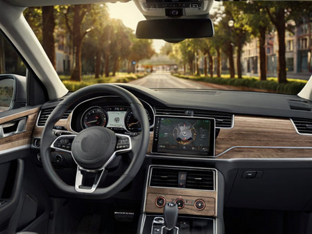 Interior of a modern car. View from the driver's seat.の素材