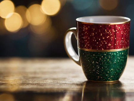 Coffee cup on wooden table with bokeh background.の素材