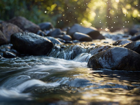 Stream in the forest in the early morning. Soft focus and shallow DOF.の素材