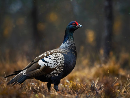 Black grouse (Tetrao tetrix) in autumn forestの素材