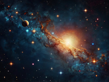 Planets, stars and galaxies in outer space showing the beauty of space exploration.の素材