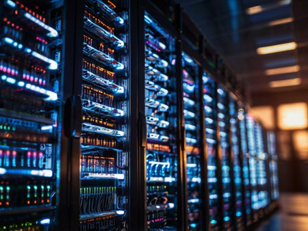 Network servers in data room Domestic Room. Technology and internet concept.の素材