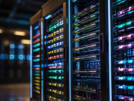 Network servers in data room Domestic Room. Energy technology and internet concept.の素材