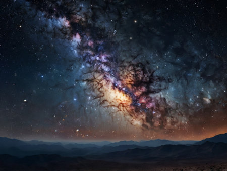 Night sky with stars and nebula. Elements of this image furnished by NASAの素材