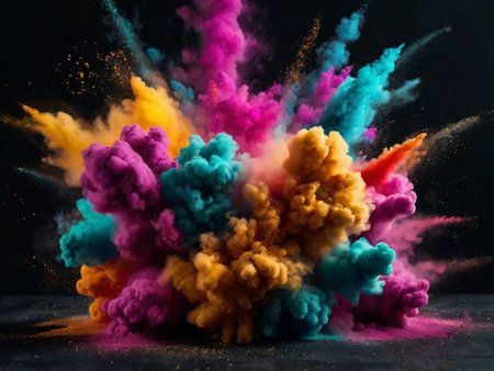 Colorful powder explosion on black background. Colorful cloud of smoke.の素材