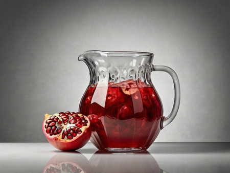 Pomegranate juice in a glass jug on a gray backgroundの素材