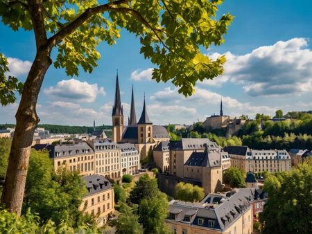 Panoramic view of the old town of Luxembourg city, Europeの素材