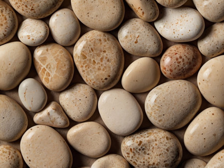pebble stones background texture, close up, top view.の素材