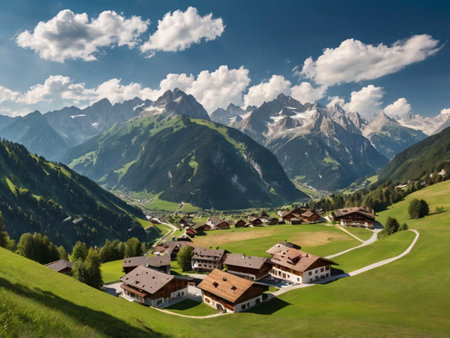 Panoramic view of the village in the Alps. Switzerland.の素材