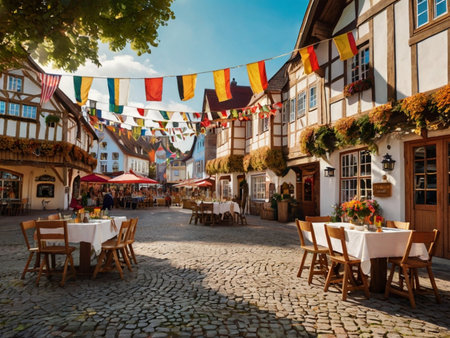 Street view of the old town of Rothenburg ob der Tauber, Germanyの素材