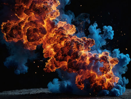 Explosion of fire with smoke on dark background. 3d renderingの素材
