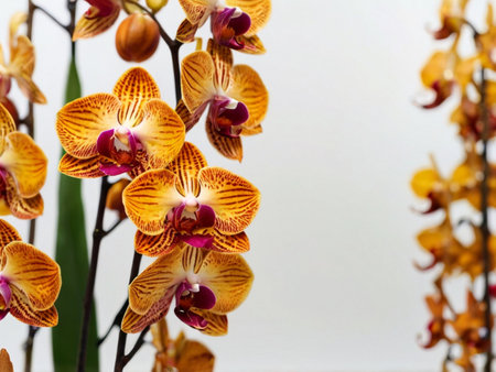 Beautiful orchid flowers on a white background, close-upの素材