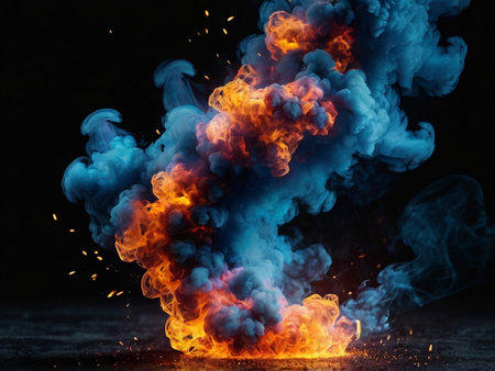 Fire and smoke on a black background. The concept of the fight against fire.の素材