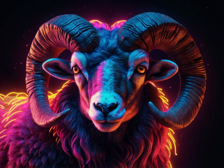 Portrait of a frame with horns and neon lights in the backgroundの素材