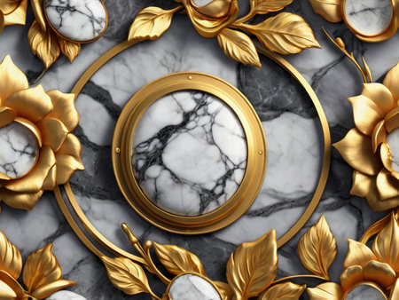 3d render of golden framele background with gold leaves and flowersの素材