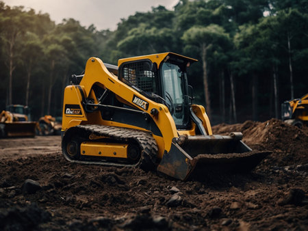 Bulldozer working on a construction site. Heavy duty construction equipment.の素材