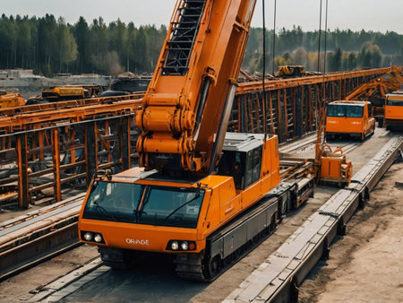 The construction of a bridge across the river. Construction of the bridge.の素材