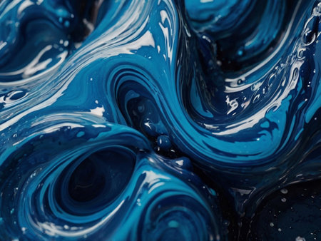 abstract background of blue and white liquid paint. Acrylic paint textureの素材