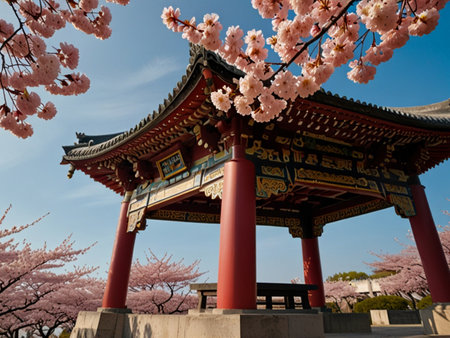 Cherry blossoms and pagoda in Hase-dera Temple, Kyoto, Japanの素材