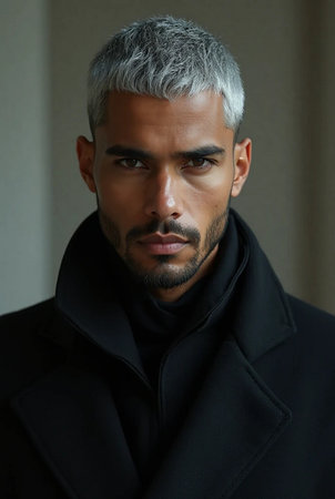 Portrait of a handsome middle-eastern man in black coatの素材