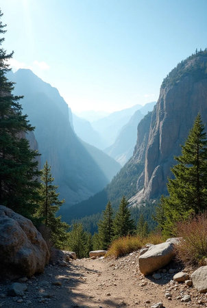 Yosemite National Park, California, United States. View of the Half Dome from the trail.の素材