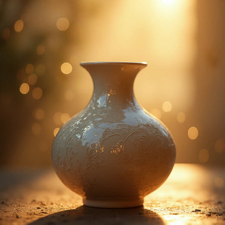 Old vase on the background of the rays of the setting sunの素材