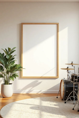 Mock up poster frame in modern interior, 3d render illustrationの素材