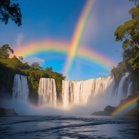 Rainbow over Iguazu Falls in Argentina, South Americaの素材