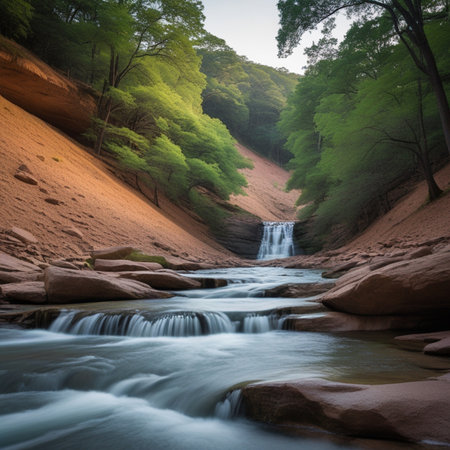 Mountain stream flowing through the rocks in the forest. Long exposure.の素材