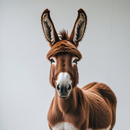 Portrait of a funny donkey on a white background. Close-up.の素材