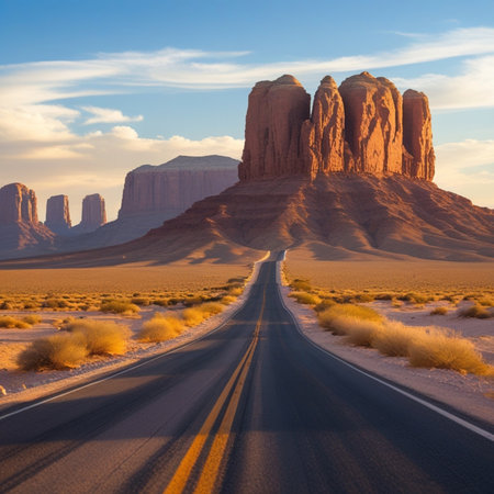 Road in Monument Valley, Navajo Tribal Lands of Arizona and Utah USAの素材