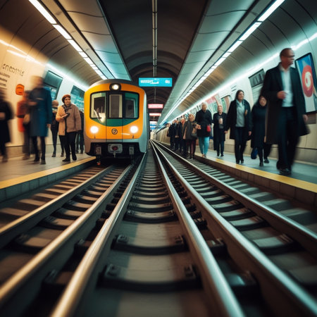 passenger train in the subway station, motion blur, tonedの素材