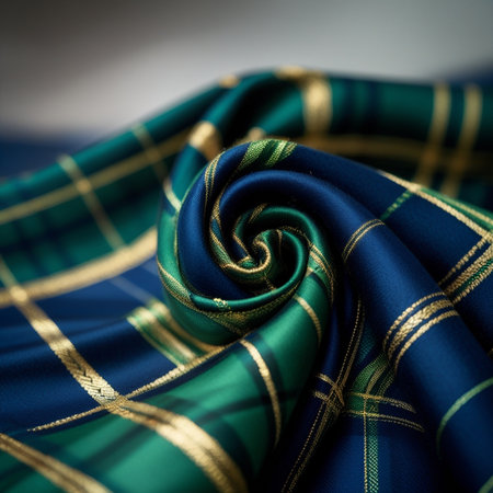 Texture, background, pattern. The fabric is dark green with a green pattern. Scottish tartan.の素材