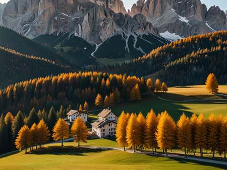 Autumn alpine landscape in the Dolomites, Italy.の素材
