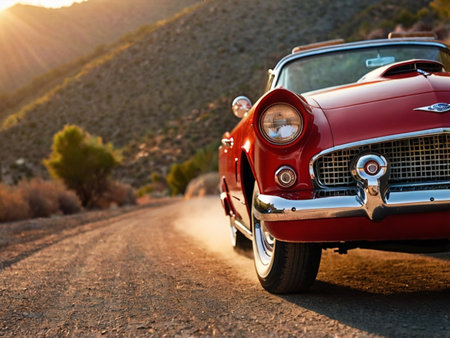 Vintage car on dirt road in Arizona, United States of Americaの素材