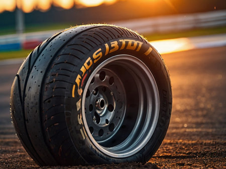 The Spanish driver Felipe Massa and his new tire on the track.の素材