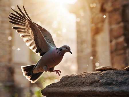 Pigeon on a rock in the sunlight. Bird in the nature.の素材